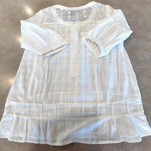 KOPA Women's White 100% Cotton Button Down Tunic w/Lace Trim - XS